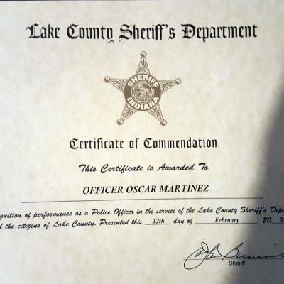 Lake County Sheriff's Department Certificate of Commendation 2001